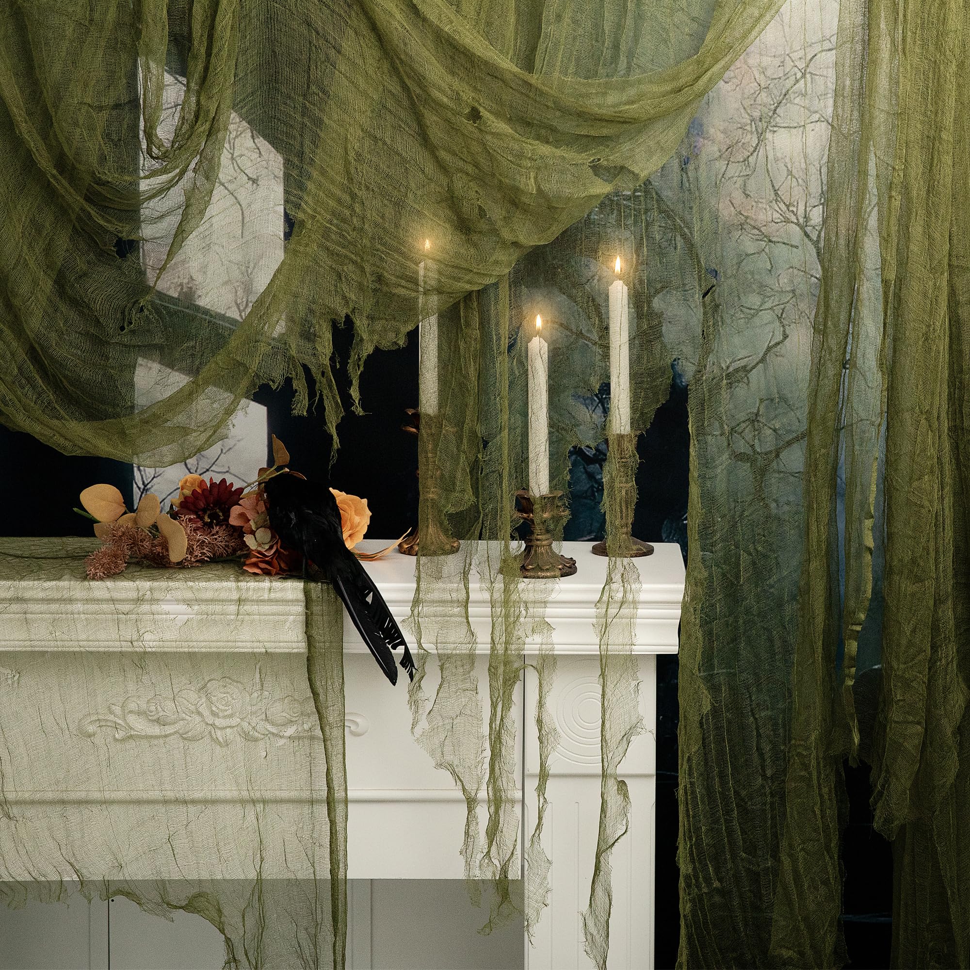 RunNico 197'' x 85'' Halloween Blood Red Scary Gauze, Bloody Haunted House Creepy Cloth, Spooky Fabric Hanging Decoration for Horror Themed Nightmare Party Wall Yard Doorway Porch Decor